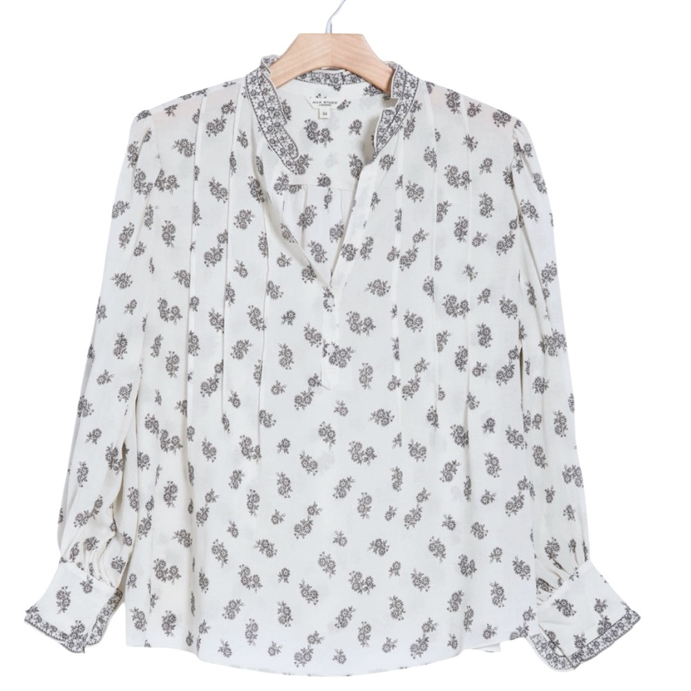 Max Studio Ruffle Split Neck Floral Blouse